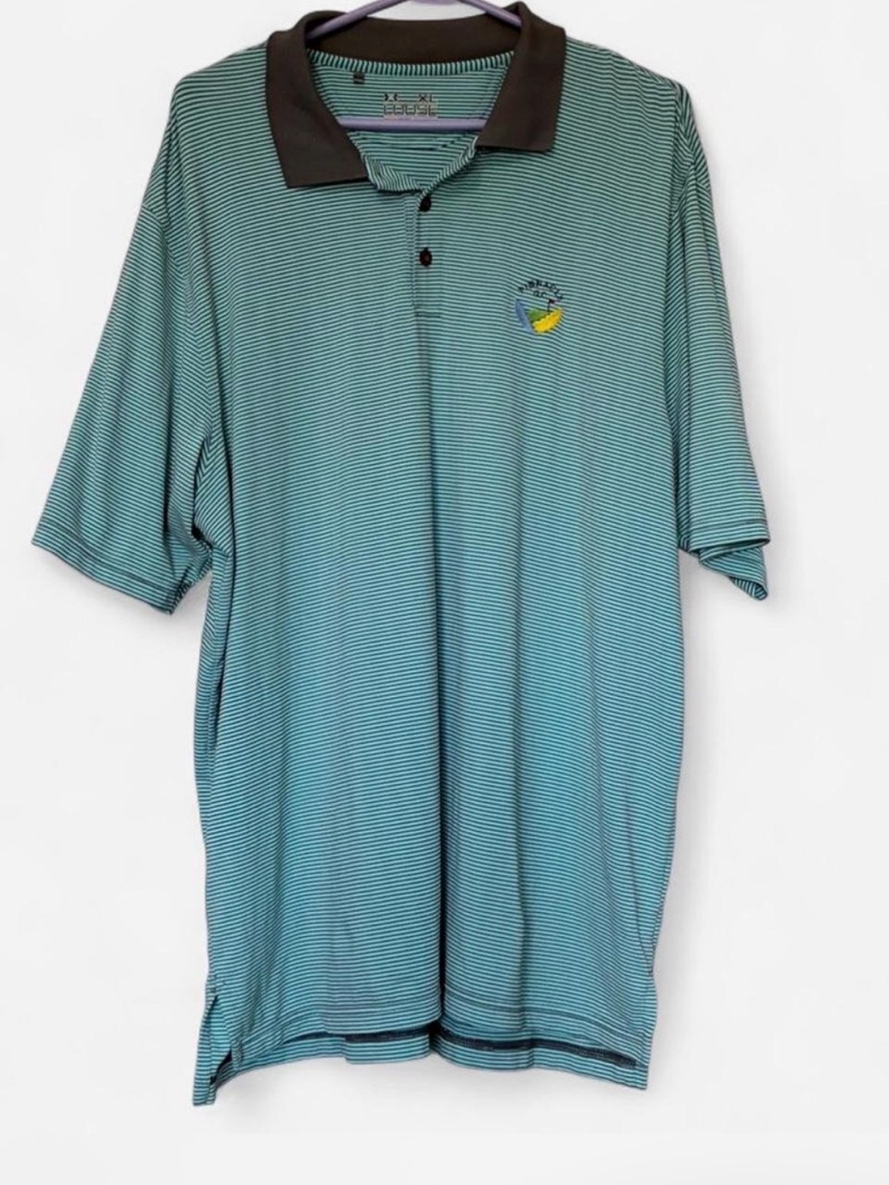 Under Armour Teal Stripe Polo with Dark Collar Pinnacle GC Size XL